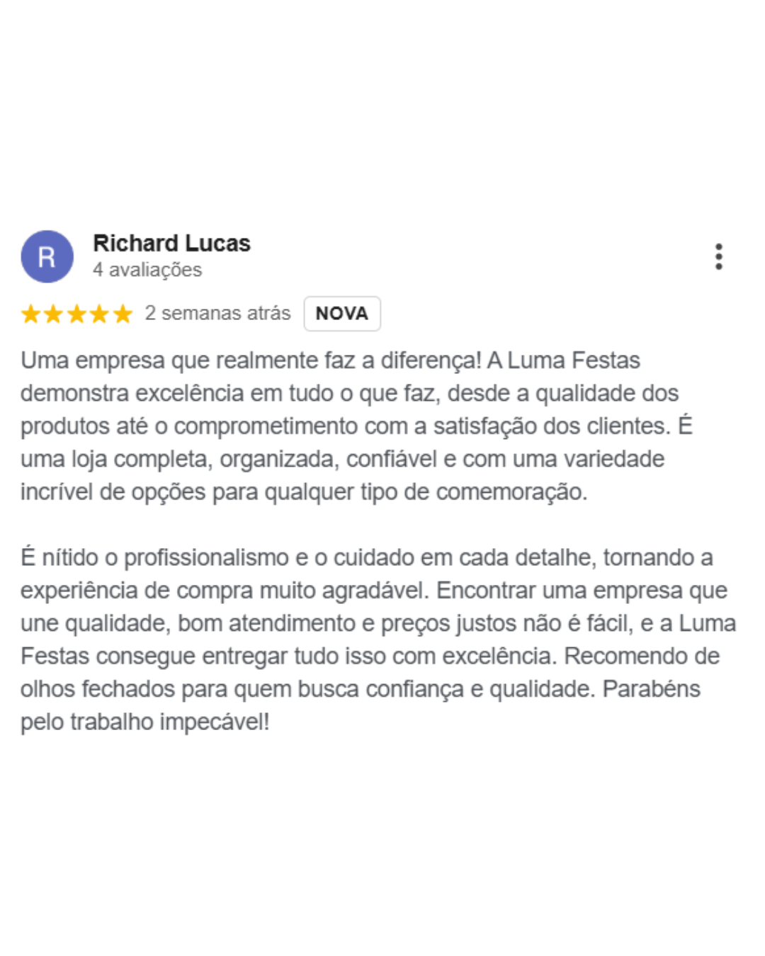 Avaliações reais de clientes da Luma Festas — imagem 4